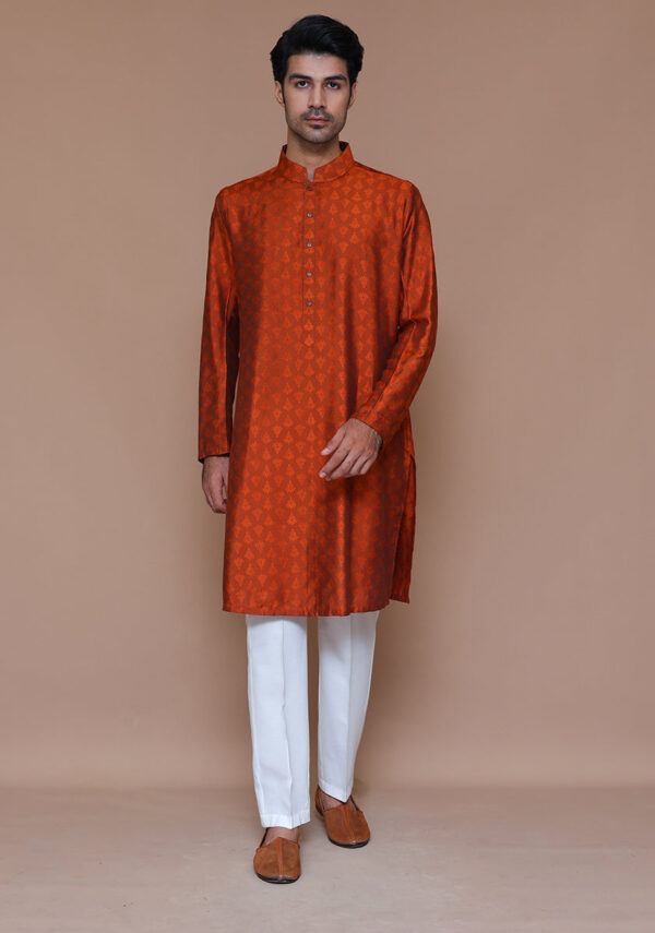 Jamawar Rust Classic Fit Kurta - Image 4