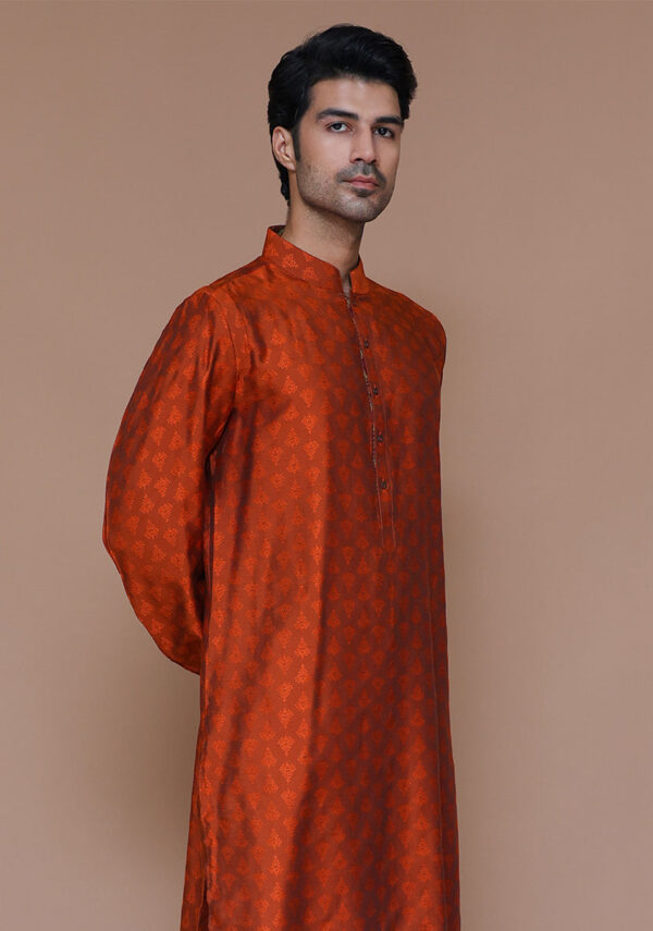 Jamawar Rust Classic Fit Kurta - Image 5