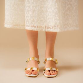 White Double Strap Stud Heels