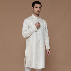 Jamawar Cream Classic Fit Kurta