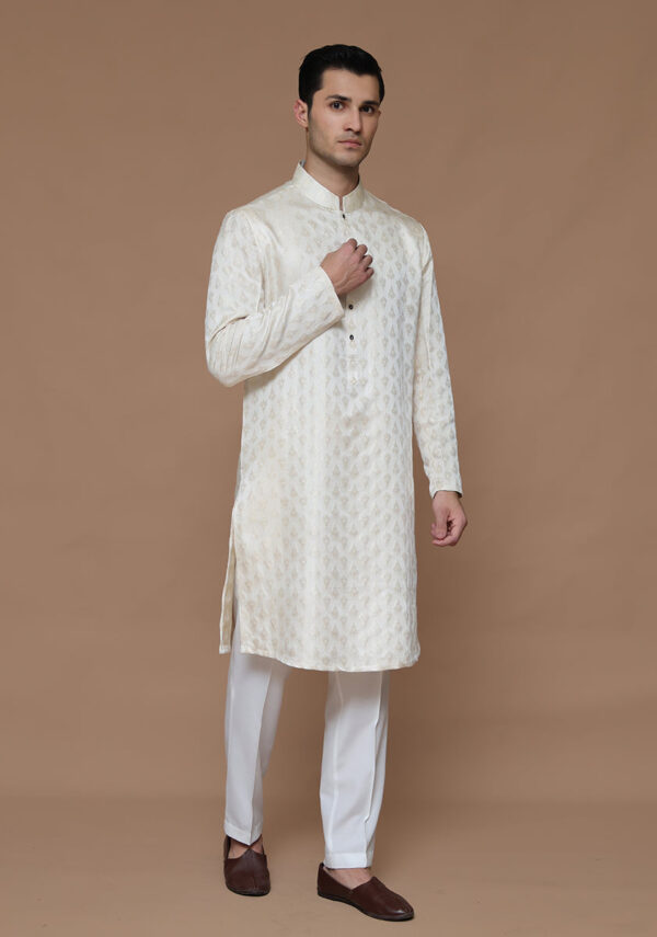 Jamawar Cream Classic Fit Kurta - Image 2