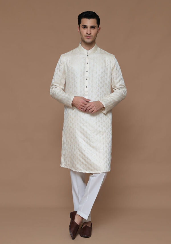 Jamawar Cream Classic Fit Kurta